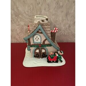 Vintage PartyLight Santa's Workshop Christmas ceramic tealight candle holder